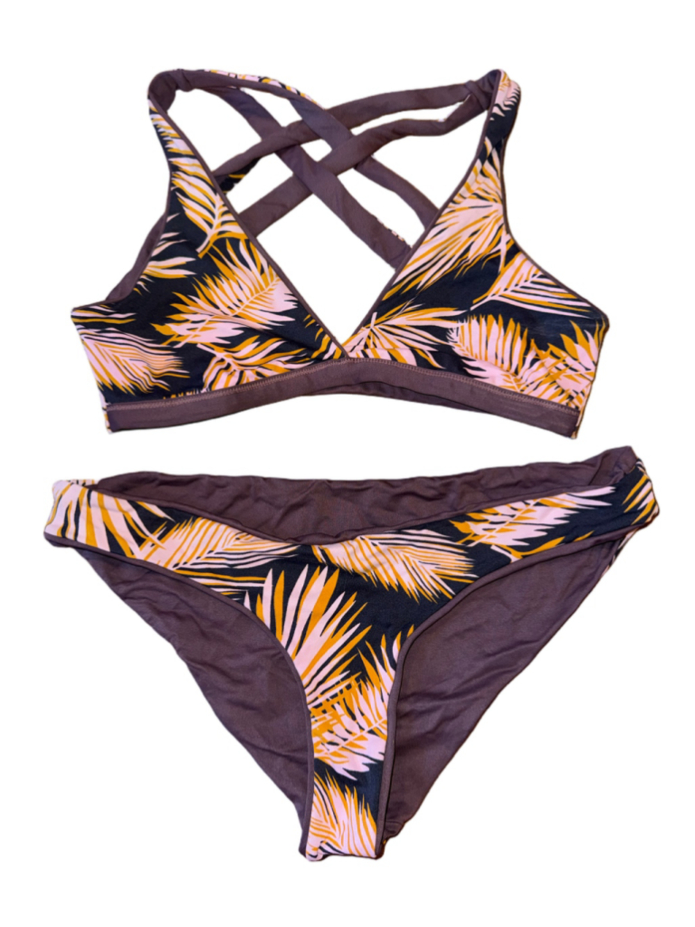 Maaji Bikini Set Size L Brown Orange Palm Leaf Print